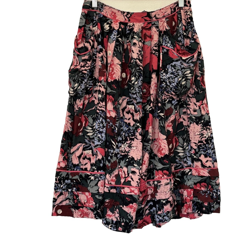 Vintage Phool Skirt Medium Black Pink Floral Boho Hippie Festival Lagenlook 90s